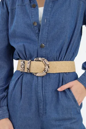 Woven Snakeskin Belt -Beige